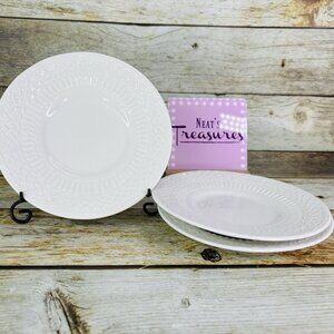 Livingquarters LIQ10 White Embossed Basketweave Lines Round 6.25" Saucers Set 3
